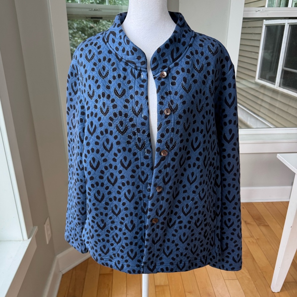 Handmade Marketplace Made in India Cobalt Blue and Black Quilted Cotton Jacket L